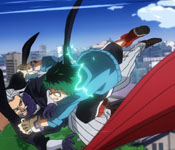 deku fighting gentle criminal in the air